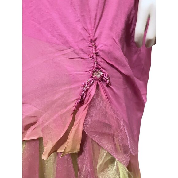 Y2K Silk Maxi Dress Set Asymmetric Ruffle Crop Fairy Mermaid Festival 100% Silk - Picture 8 of 14